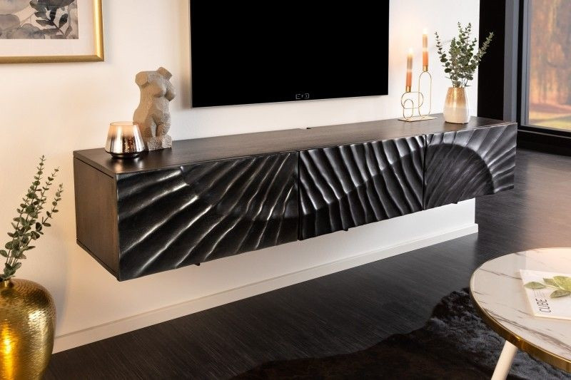 Massief tv-meubel SCORPION 160 cm hangend dressoir van zwart mangohout - 41995