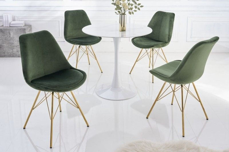 Design stoel SCANDINAVIA MEISTERSTÜCK donkergroen fluweel gouden poten - 42187