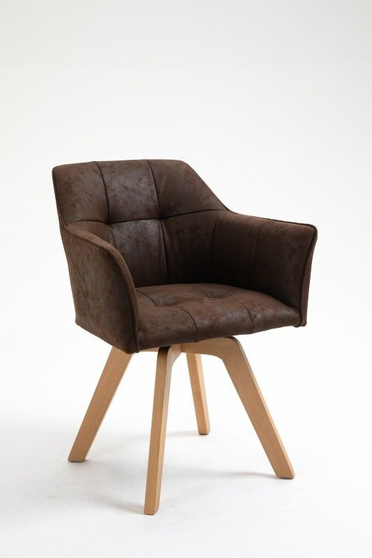 Design stoel LOFT antiek bruin draaiframe van massief beukenhout met armleuning - 42389