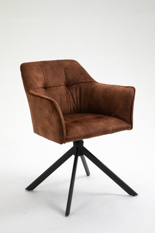 Design stoel LOFT koperbruin fluweel draaibaar zwart metalen frame met armleuning - 42394