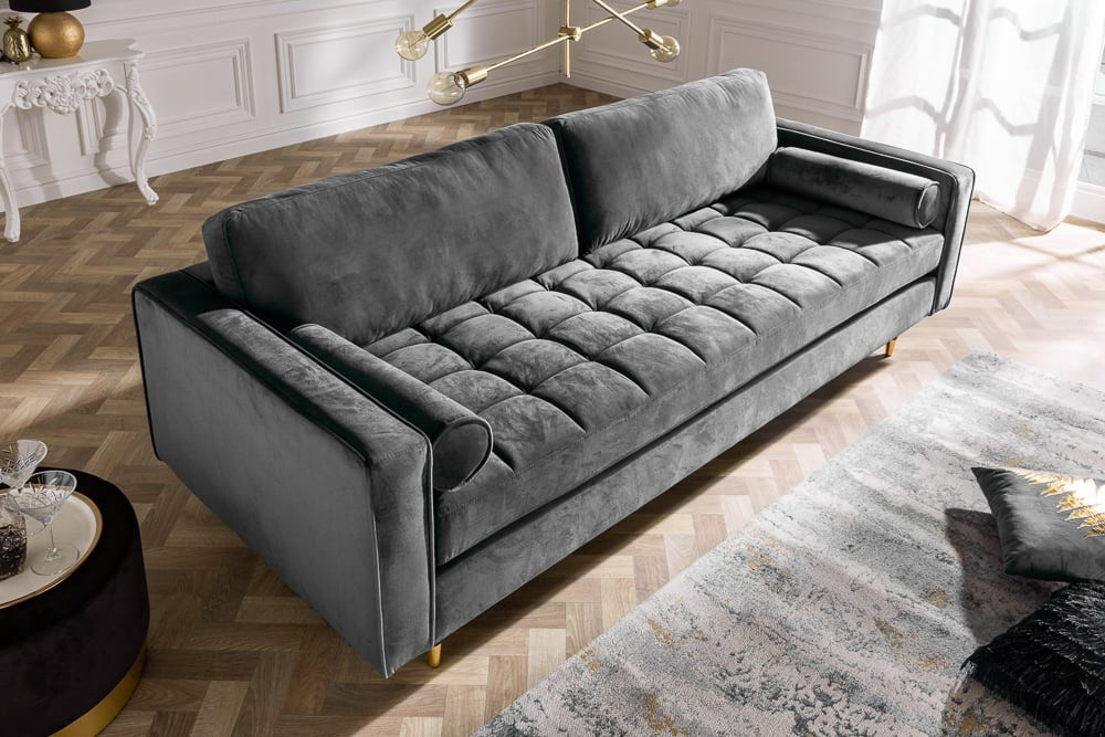 Design 3-zits loungebank COSY VELVET 220cm grijs fluwelen veerkern - 39846