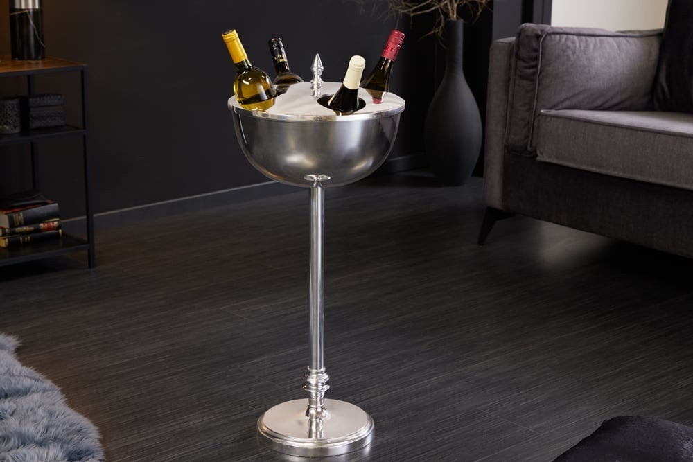 Decoratieve wijnkoeler VINO 80cm zilveren handgemaakte metalen flessenkoeler champagnekoeler - 41690