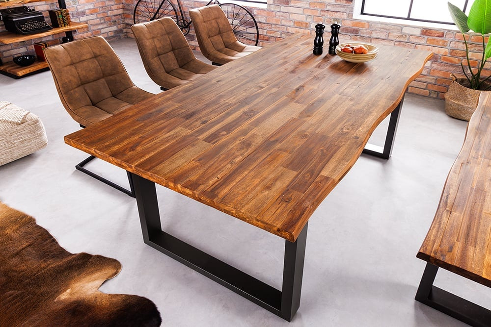 Massief houten eettafel GENESIS 160cm naturel antraciet acaciaboomrand industrieel design - 42050