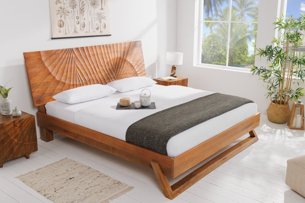 Design bed SCORPION 180x200cm bruin mangohout 3D snijwerk massief houten tweepersoonsbed - 41191