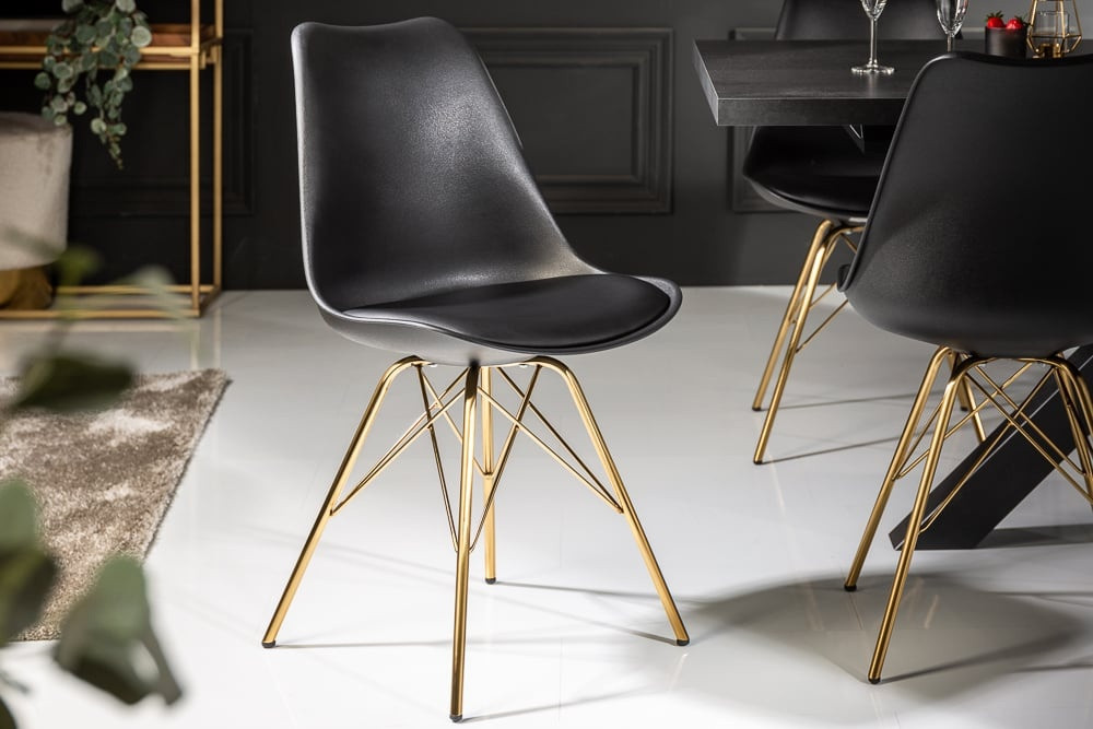 Design stoel SCANDINAVIA MEISTERSTÜCK zwart gouden poten - 41699