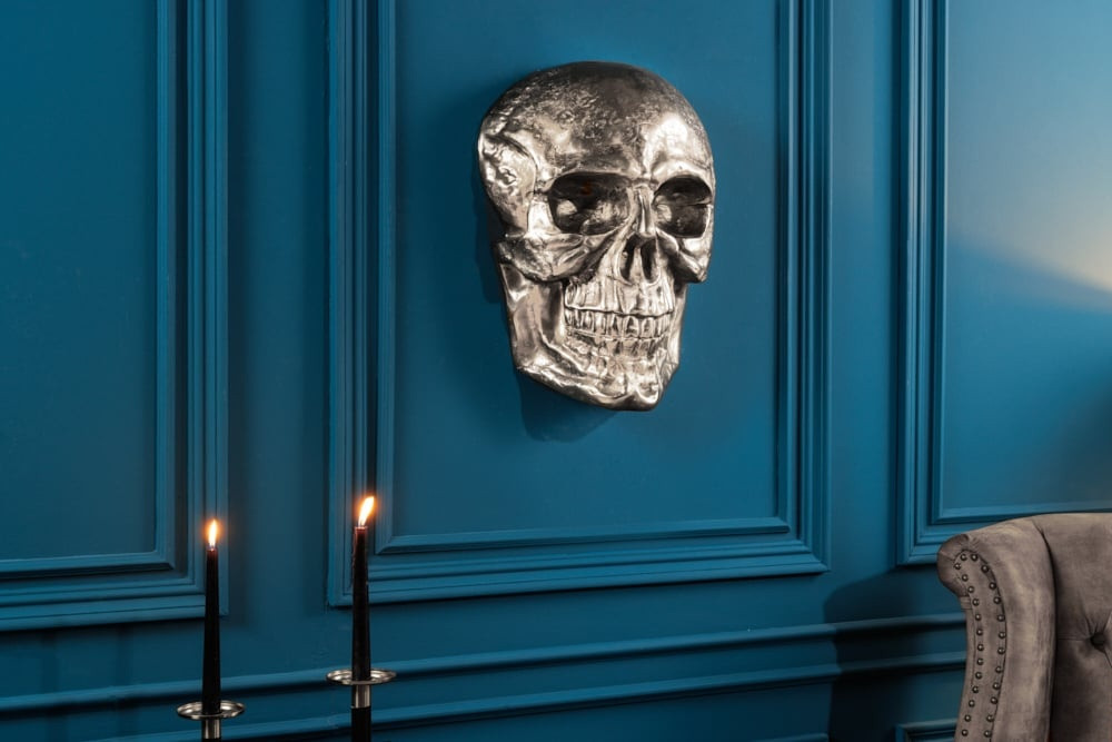 Exclusief wandsculptuur SKULL XXL 40cm zilveren decoratieve schedel - 38383