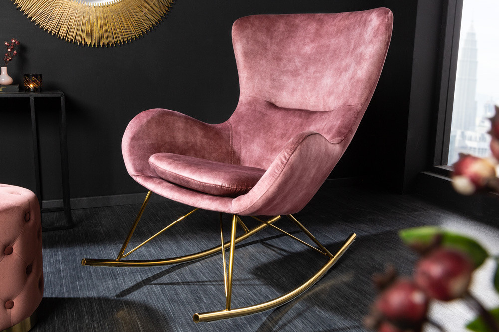 Design schommelstoel SCANDINAVIA SWING oud roze goud metalen fluwelen fauteuil - 43144