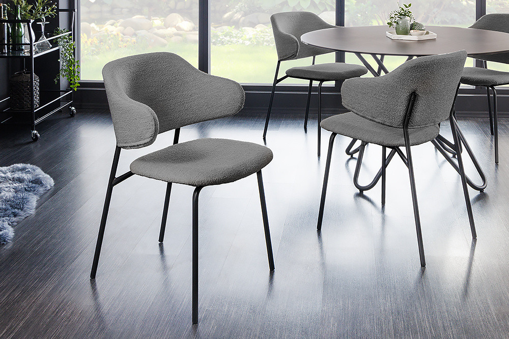 Design stoel VOGUE grijs Bouclé zwart metalen poten - 43150