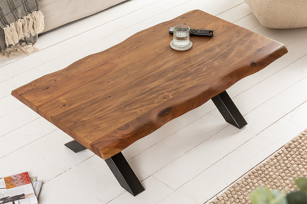 Massief houten salontafel MAMMUT 110 cm acaciaboomrand honingafwerking 3,5 cm tafelblad - 39739