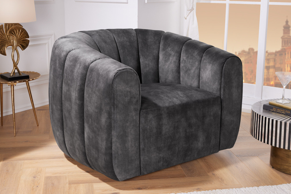 Draaibare design fauteuil BABYLON donkergrijs fluwelen lounge cocktailstoel - 43528