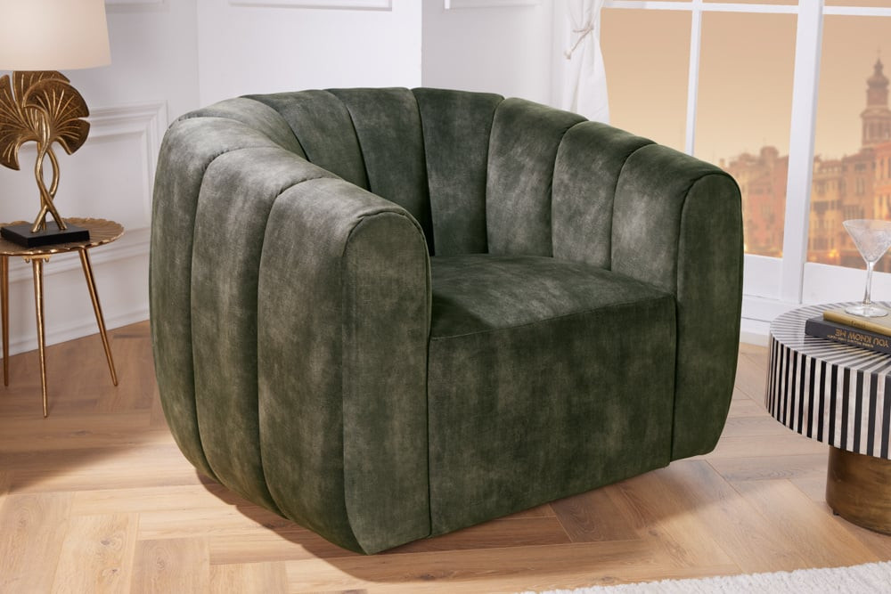 Draaibare design fauteuil BABYLON donkergroene fluwelen lounge cocktailstoel - 43530