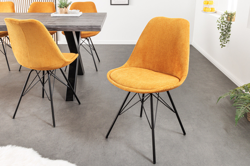 Design stoel SCANDINAVIA MEISTERSTÜCK mosterdgeel koord zwart metalen poten - 43697