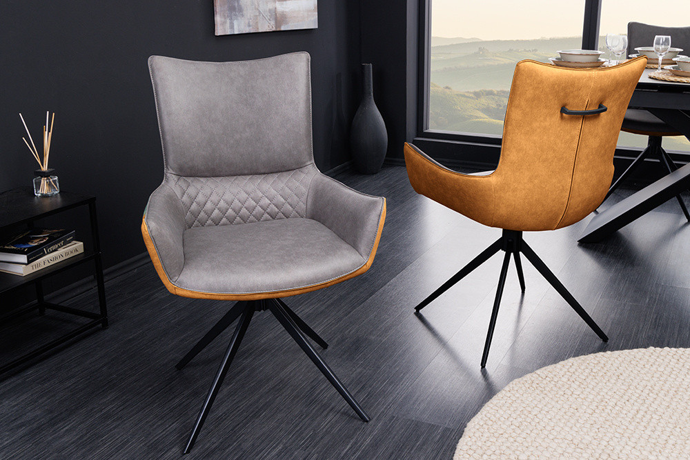 Draaibare design stoel ALPINE grijsbruin zwart metalen poten armleuningen - 43718