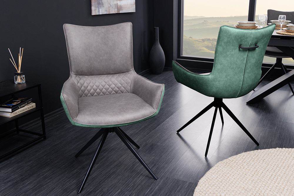 Draaibare design stoel ALPINE grijs groene armleuningen zwart metalen poten - 43719