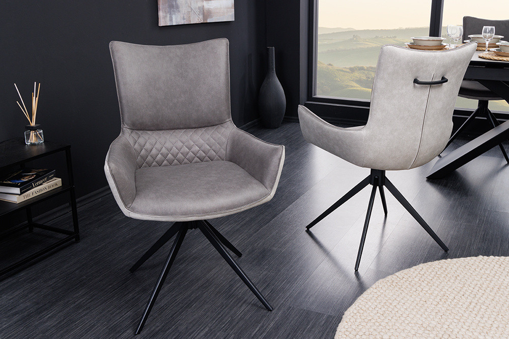 Draaibare design stoel ALPINE grijs lichtgrijs armleuningen zwart metalen poten - 43720