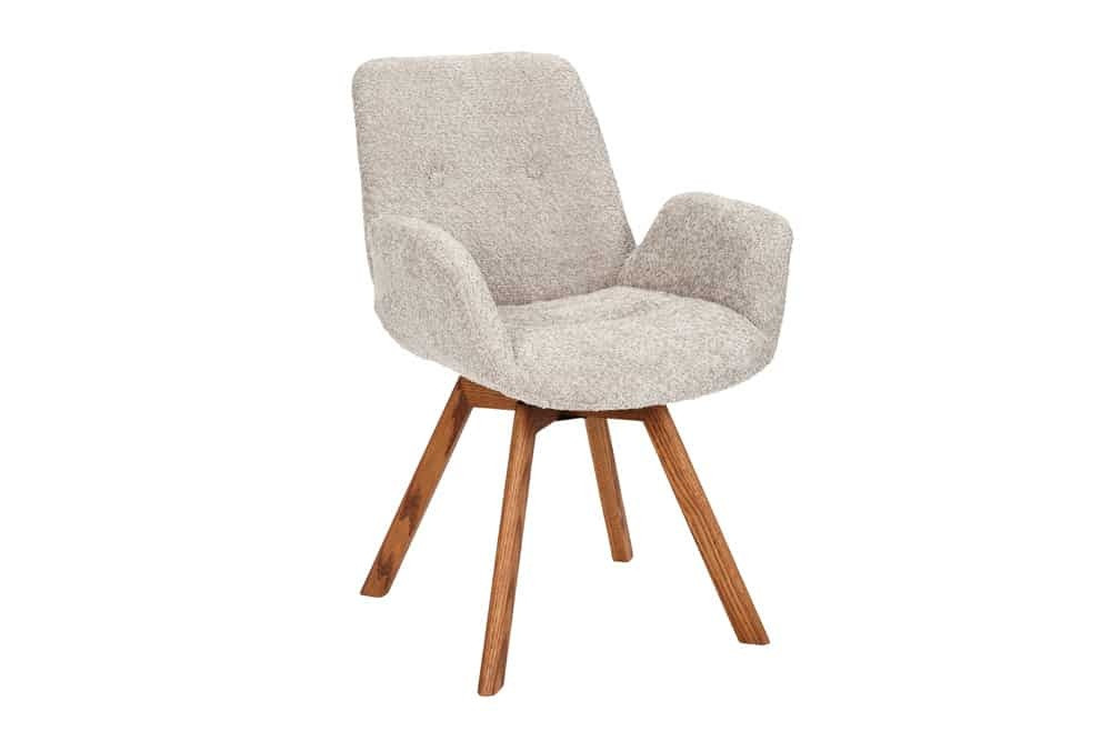 Draaibare design stoel BALTIC beige Bouclé naturel eiken massief houten poten met armleuning - 44199