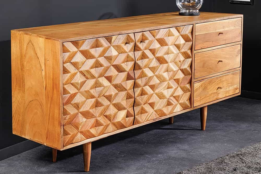 Massief houten dressoir ALPINE 145 cm natuurlijke acacia retro design honingkleurige afwerking - 43737