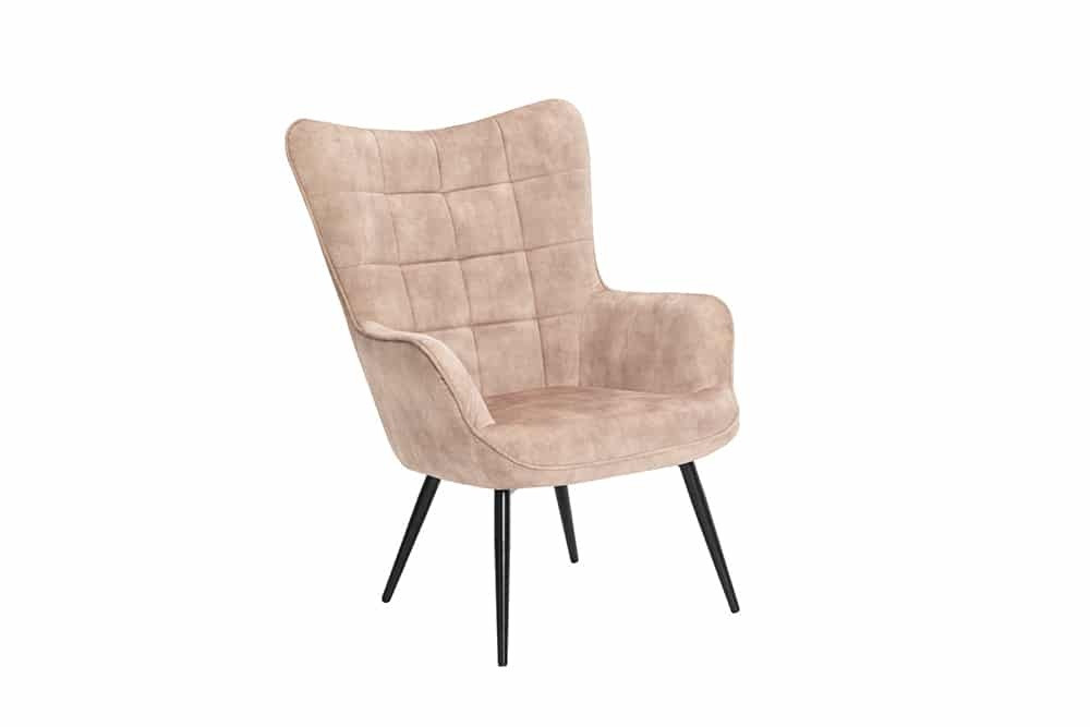 Moderne fauteuil SCANDINAVIA champagne fluweel zwart metalen poten met armleuningen - 44021