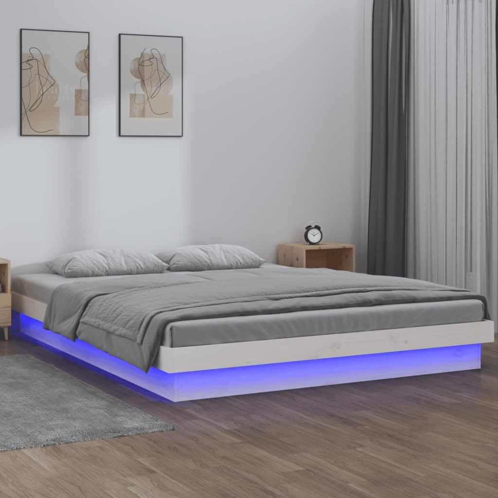 Bedframe LED massief hout wit 200x200 cm SKU: V819993