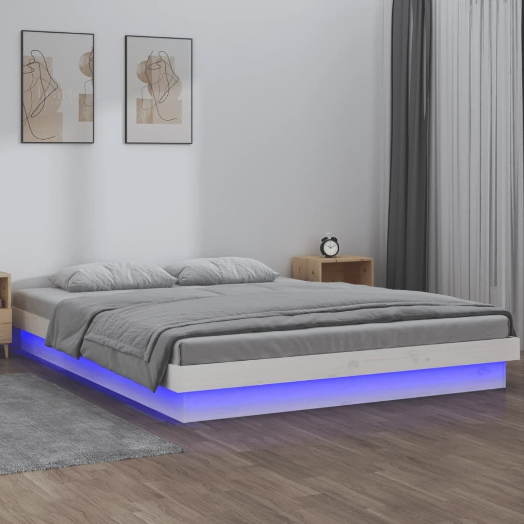 Bedframe LED massief hout wit 140x190 cm SKU: V820018