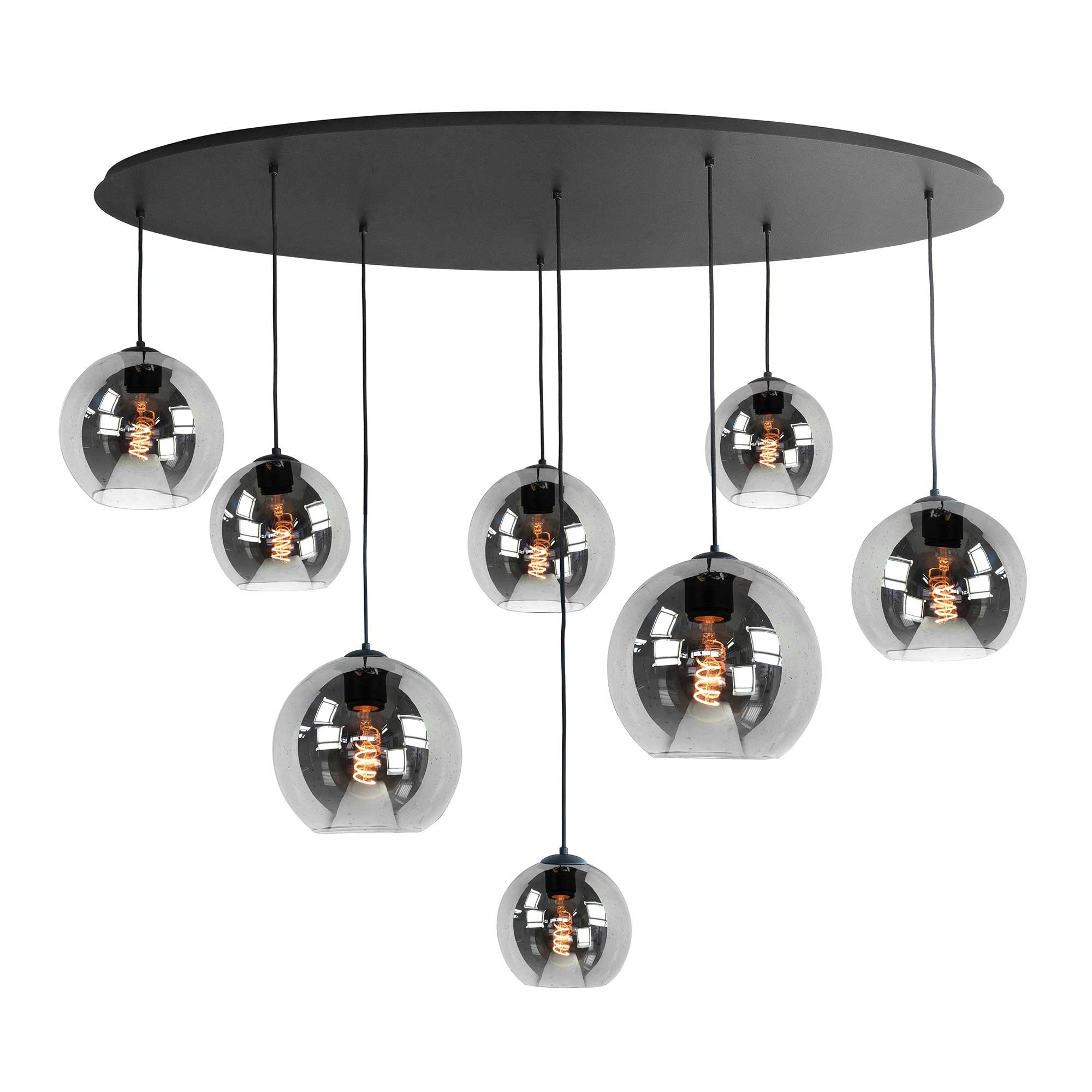 Highlight Hanglamp Fantasy ovaal 8 lichts rook glas L 140 cm zwart