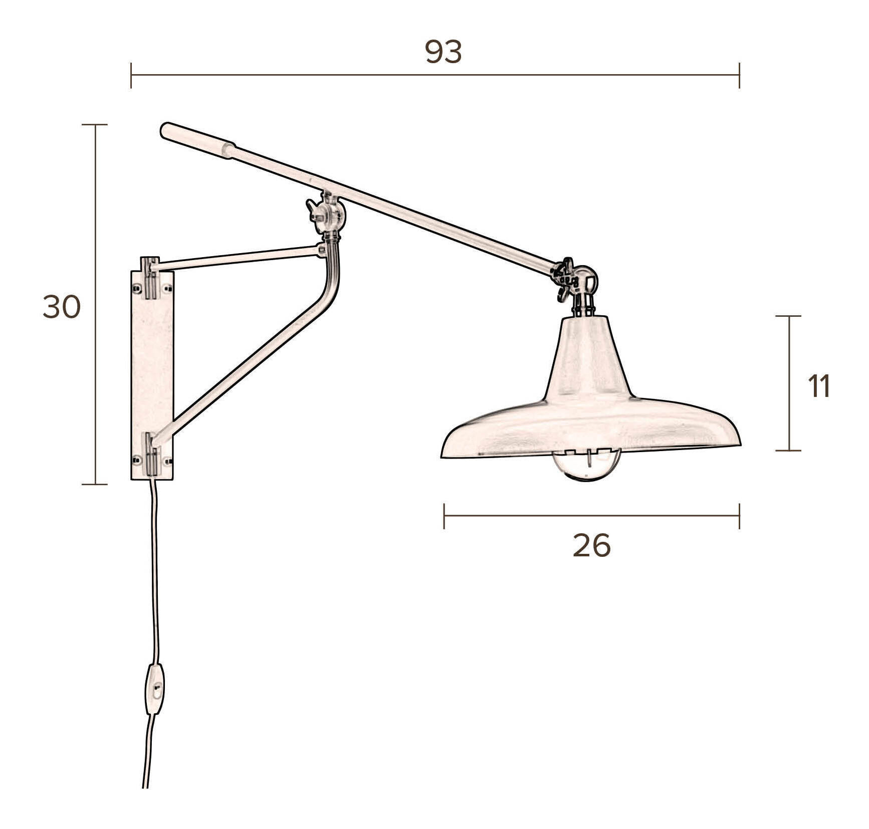 Dutchbone Wandlamp 'Hector' 30cm, kleur Zwart