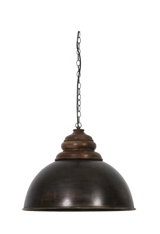 Light & Living Hanglamp 'Leia' 52cm, zwart zink+kop hout bruin