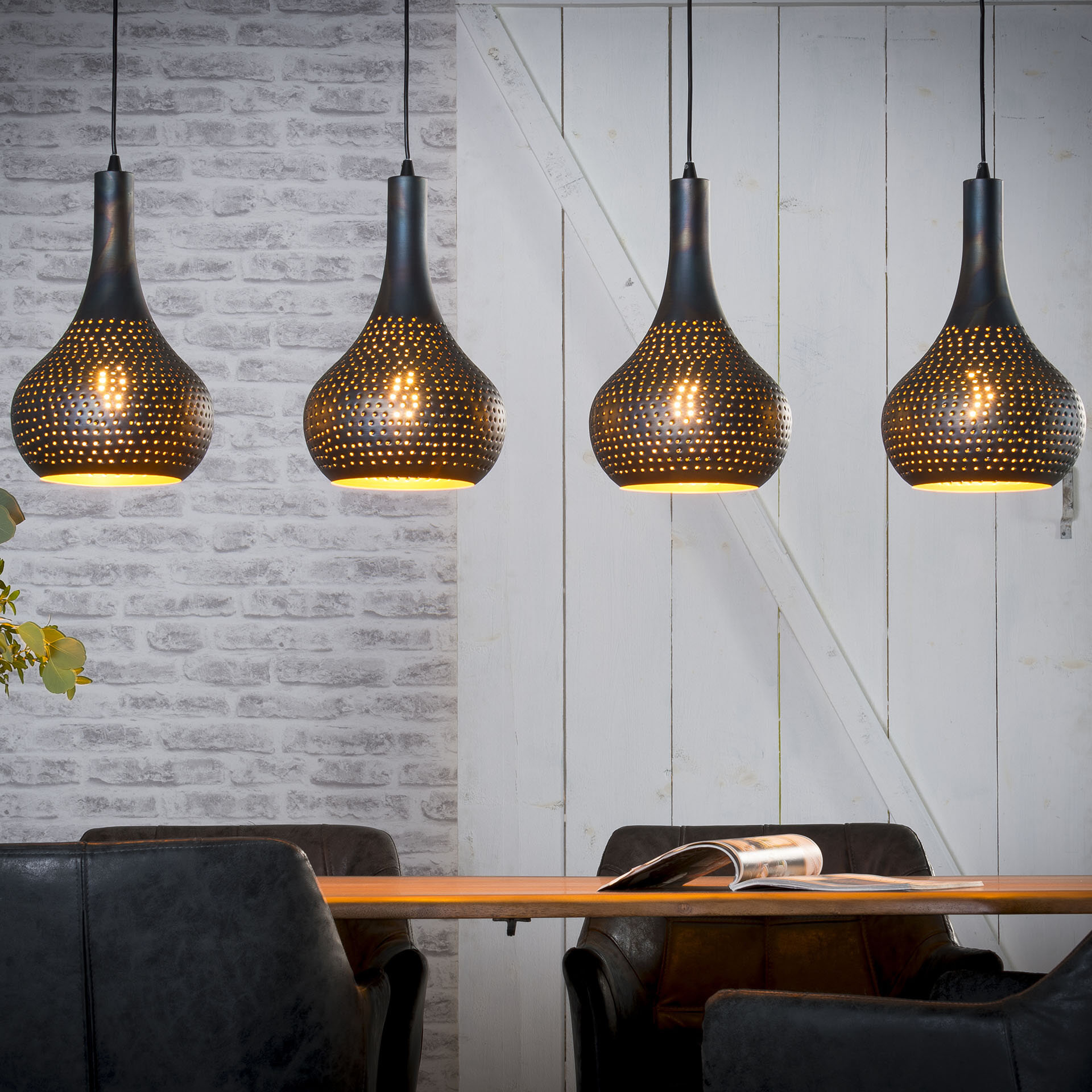 Hanglamp 'Judd' 4-lamps, kleur Zwart / Bruin