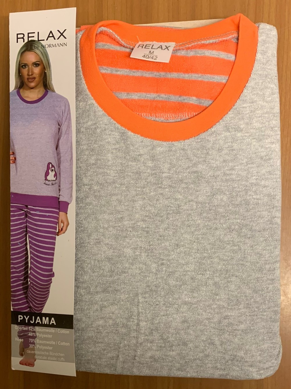 Normann badstof dames pyjama Relax 67249-Oranje-XL 48/50