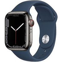 Apple Watch Series 7 45 mm kast van grafiet roestvrij staal met afgrond blauw sportbandje [wifi + cellular]