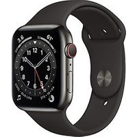 Apple Watch Series 6 44 mm kast van grijs roestvrij staal met zwart sportbandje [wifi + cellular]