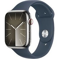 Apple Watch Series 9 45 mm roestvrij stalen kast zilver op sportbandje M/L stormblauw [Wi-Fi + Cellular]