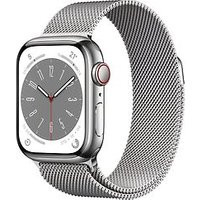 Apple Watch Series 8 41 mm kast van zilverkleurig roestvrij staal op zilverkleurig Milanees bandje [Wi-Fi + Cellular]