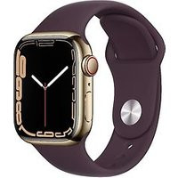 Apple Watch Series 7 41 mm kast van goud roestvrij staal met donkerrood sportbandje [wifi + cellular]
