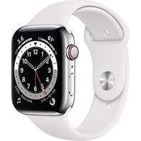 Apple Watch Series 6 44 mm kast van zilver roestvrij staal met wit sportbandje [wifi + cellular]