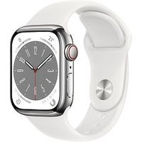Apple Watch Series 8 41 mm kast van zilverkleurig roestvrij staal op wit geweven sportbandje [Wi-Fi + Cellular]