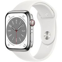 Apple Watch Series 8 45 mm kast van zilverkleurig roestvrij staal op wit geweven sportbandje [Wi-Fi + Cellular]