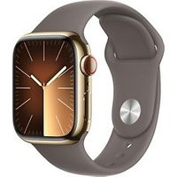 Apple Watch Series 9 41 mm roestvrij stalen kast goud op sportbandje S/M klei [Wi-Fi + Cellular]
