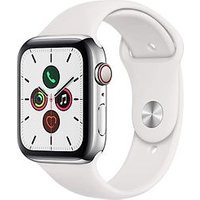 Apple Watch Series 5 44 mm roestvrij stalen kast zilver op sportbandje wit [wifi + cellular]