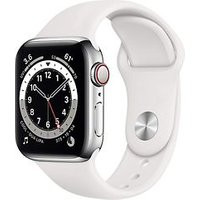 Apple Watch Series 6 40 mm kast van zilver roestvrij staal met wit sportbandje [wifi + cellular]