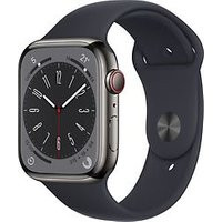 Apple Watch Series 8 45 mm kast van grafietkleurig roestvrij staal op zwart geweven sportbandje [Wi-Fi + Cellular]