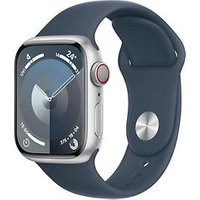 Apple Watch Series 9 41 mm aluminium kast zilver op sportbandje M/L stormblauw [Wi-Fi + Cellular]