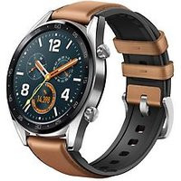 Huawei Watch GT 46,5 mm zilver met lederen-siliconenarmband bruin