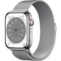 Apple Watch Series 8 45 mm kast van zilverkleurig roestvrij staal op zilverkleurig Milanees bandje [Wi-Fi + Cellular]