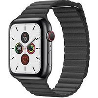 Apple Watch Series 5 44 mm roestvrijstalen behuizing spacezwart met leren polsband zwart [wifi + cellular]
