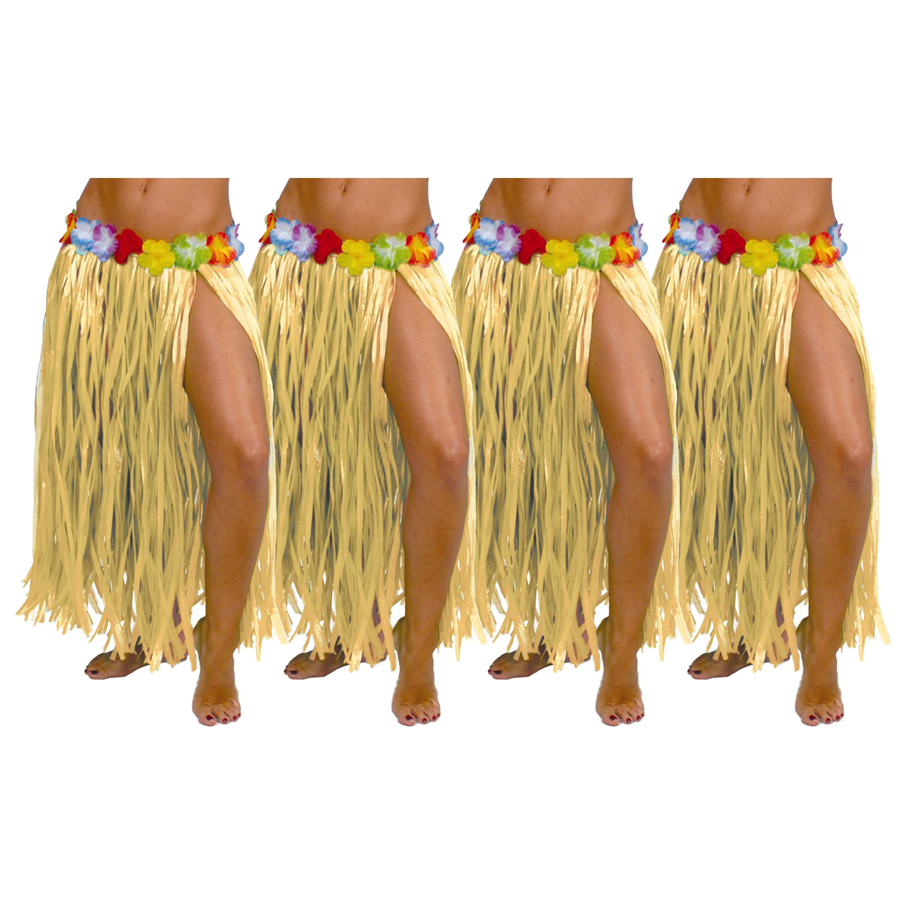 Hawaii verkleed rokje - 4x - voor volwassenen - naturel - 75 cm - rieten hoela rokje - tropisch