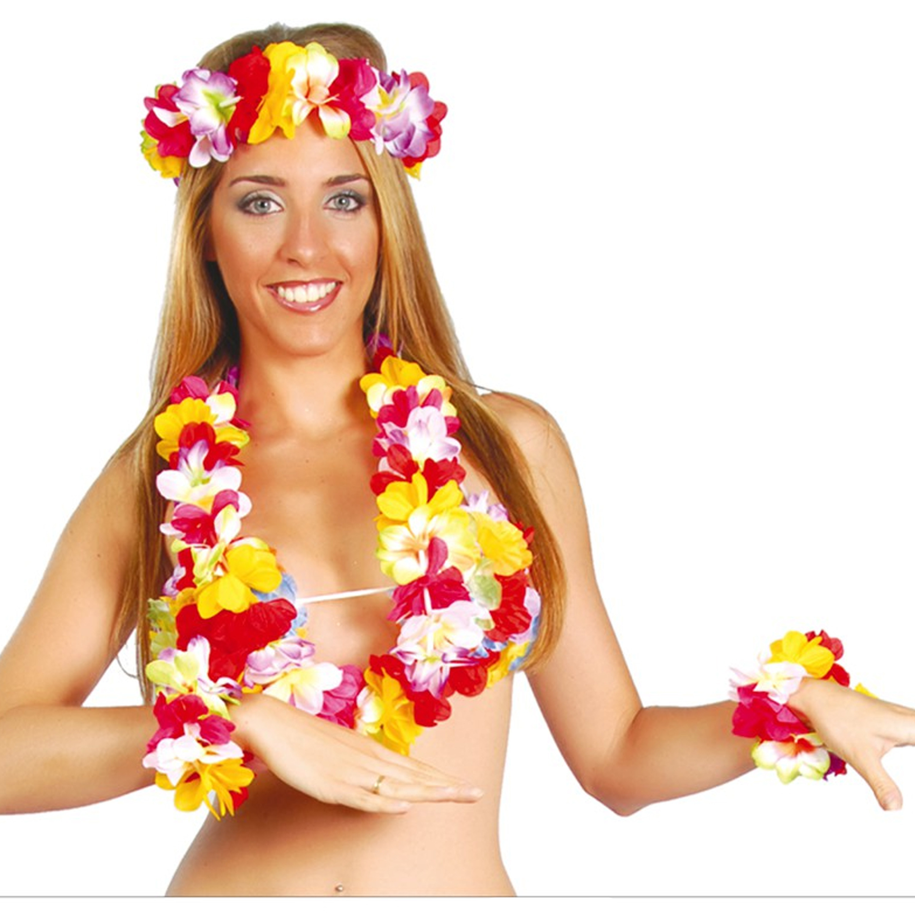 Toppers - Hawaii krans/slinger set - Tropische/zomerse kleuren mix - Hoofd/polsen/hals slingers