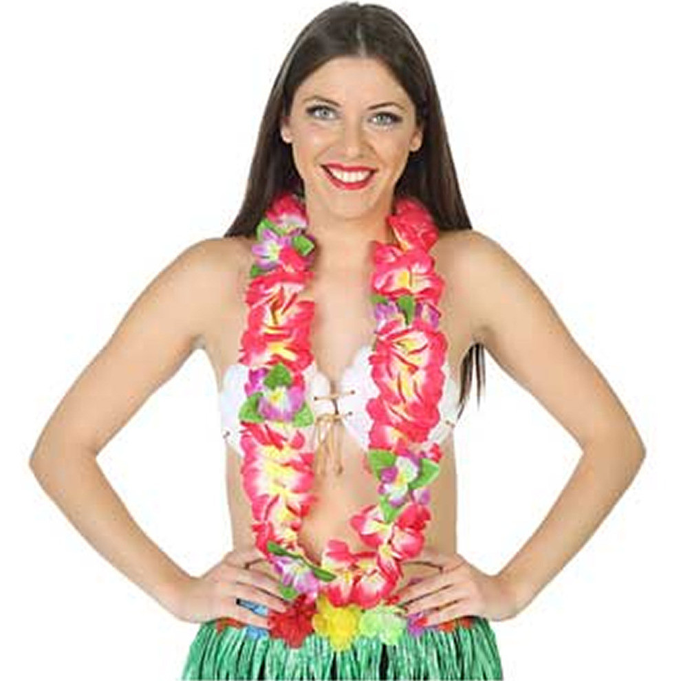 Toppers - Hawaii krans/slinger - Tropische kleuren roze - Grote bloemen hals slingers - verkleed accessoires