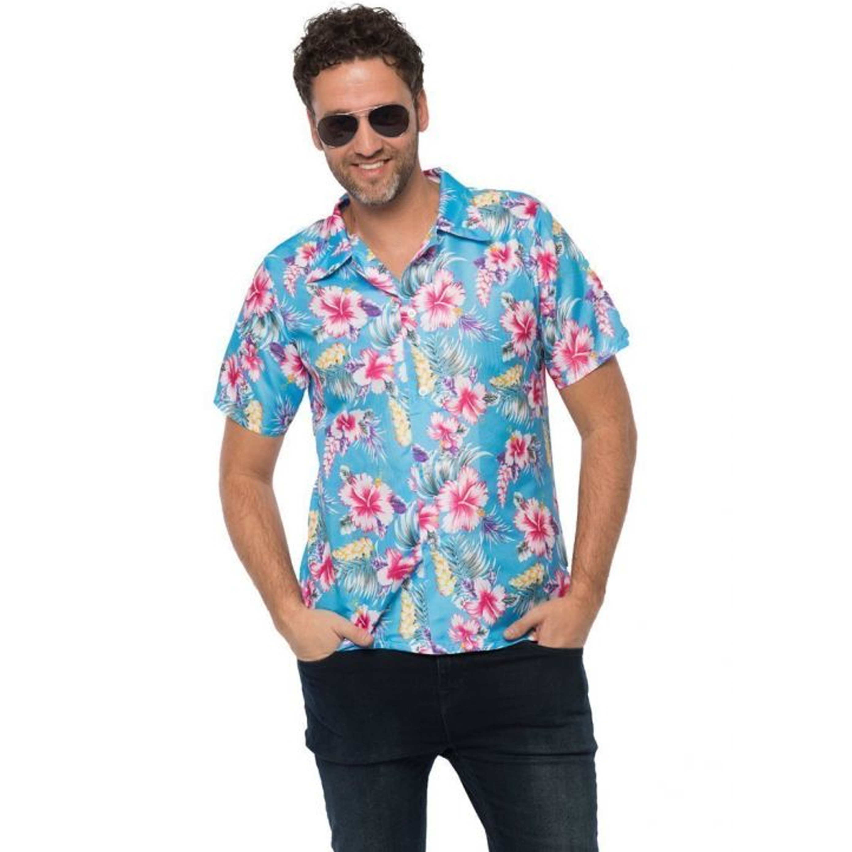 Toppers - Tropical party Hawaii blouse heren - bloemen - blauw - carnaval/themafeest