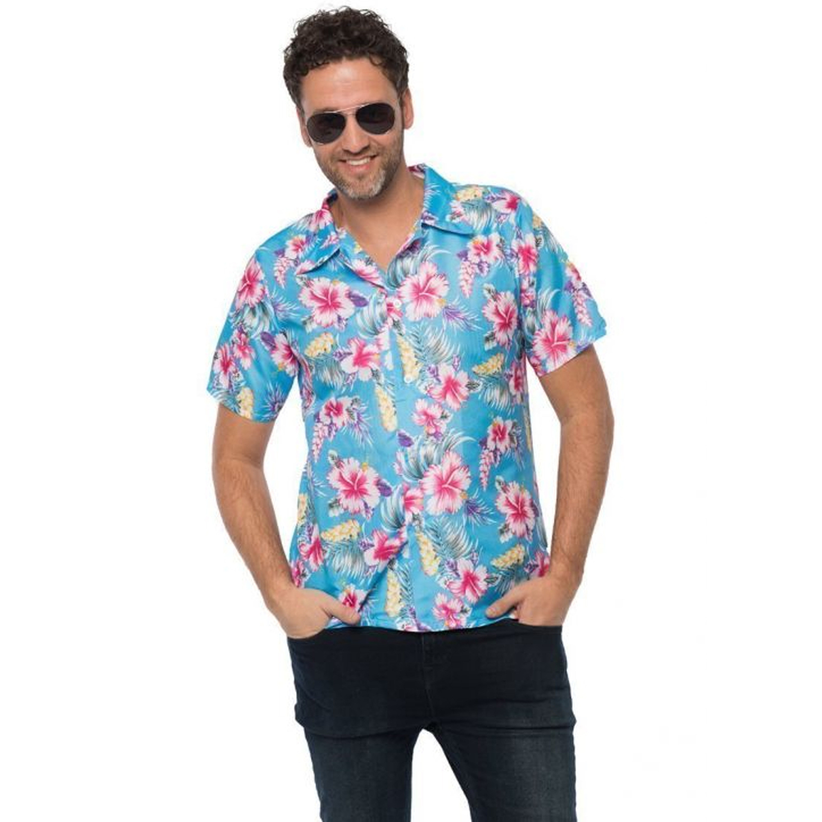 Toppers - Tropical party Hawaii blouse heren - bloemen - blauw - carnaval/themafeest - plus size